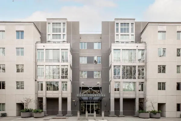 a front view of a multi story building