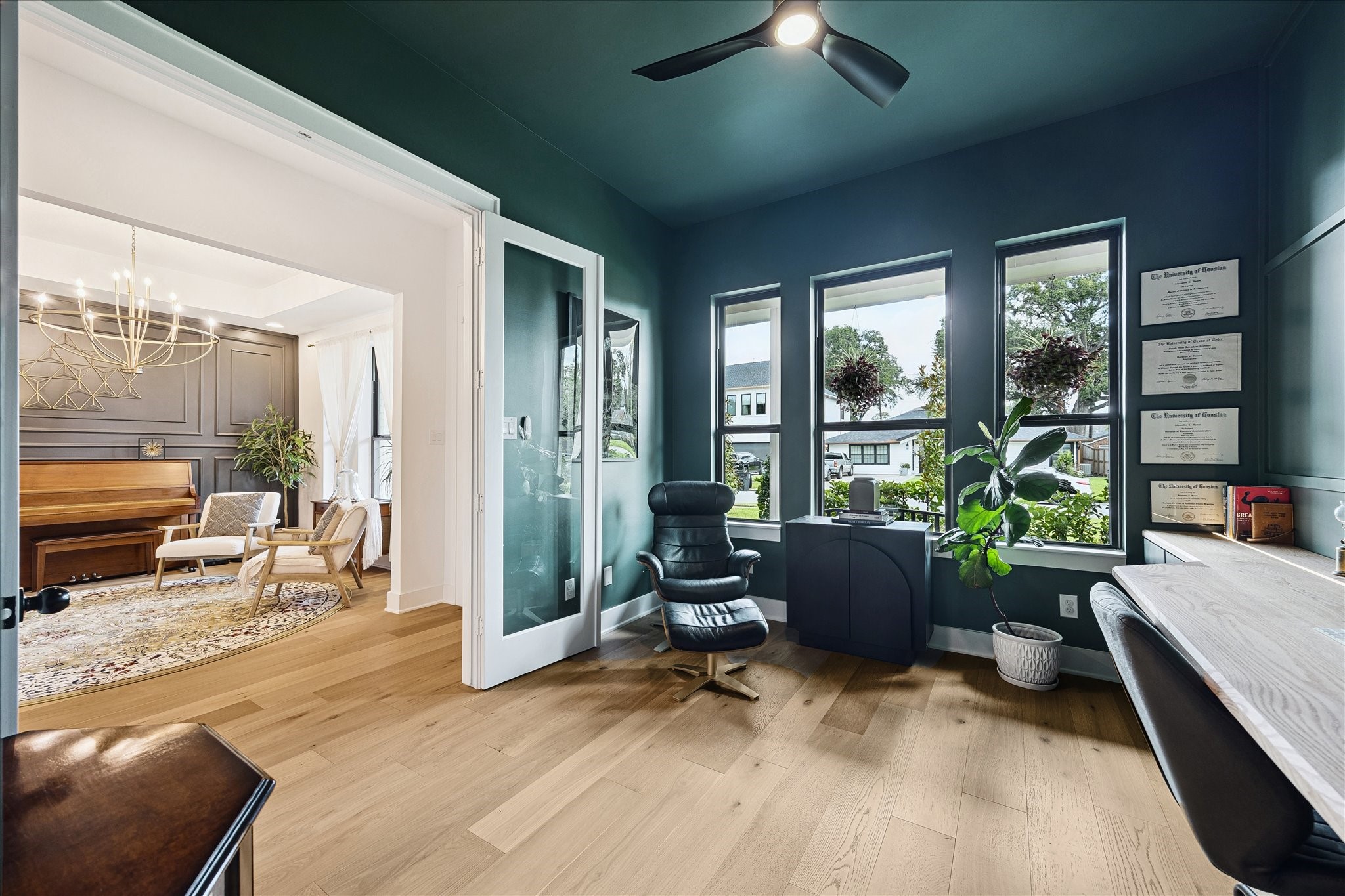 1313 Thornton Road Houston, TX 77018 - Photo 10 of 32 Enjoy another view of this versatile space, featuring elegant designer finishes, custom built-in cabinetry, oversized windows, and a walk-in closet—perfect as a home office or private fifth bedroom.
