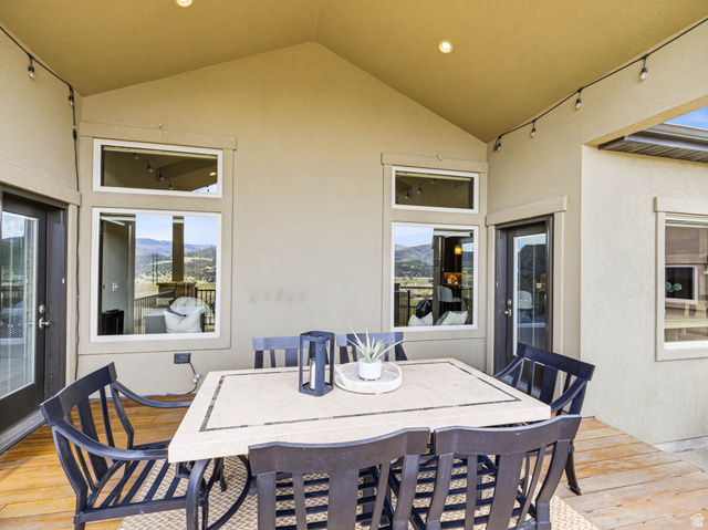 402 Shadow Hill Road Wanship, UT 84017 - Photo 74 of 90 View of patio featuring outdoor dining area and a deck with mountain view