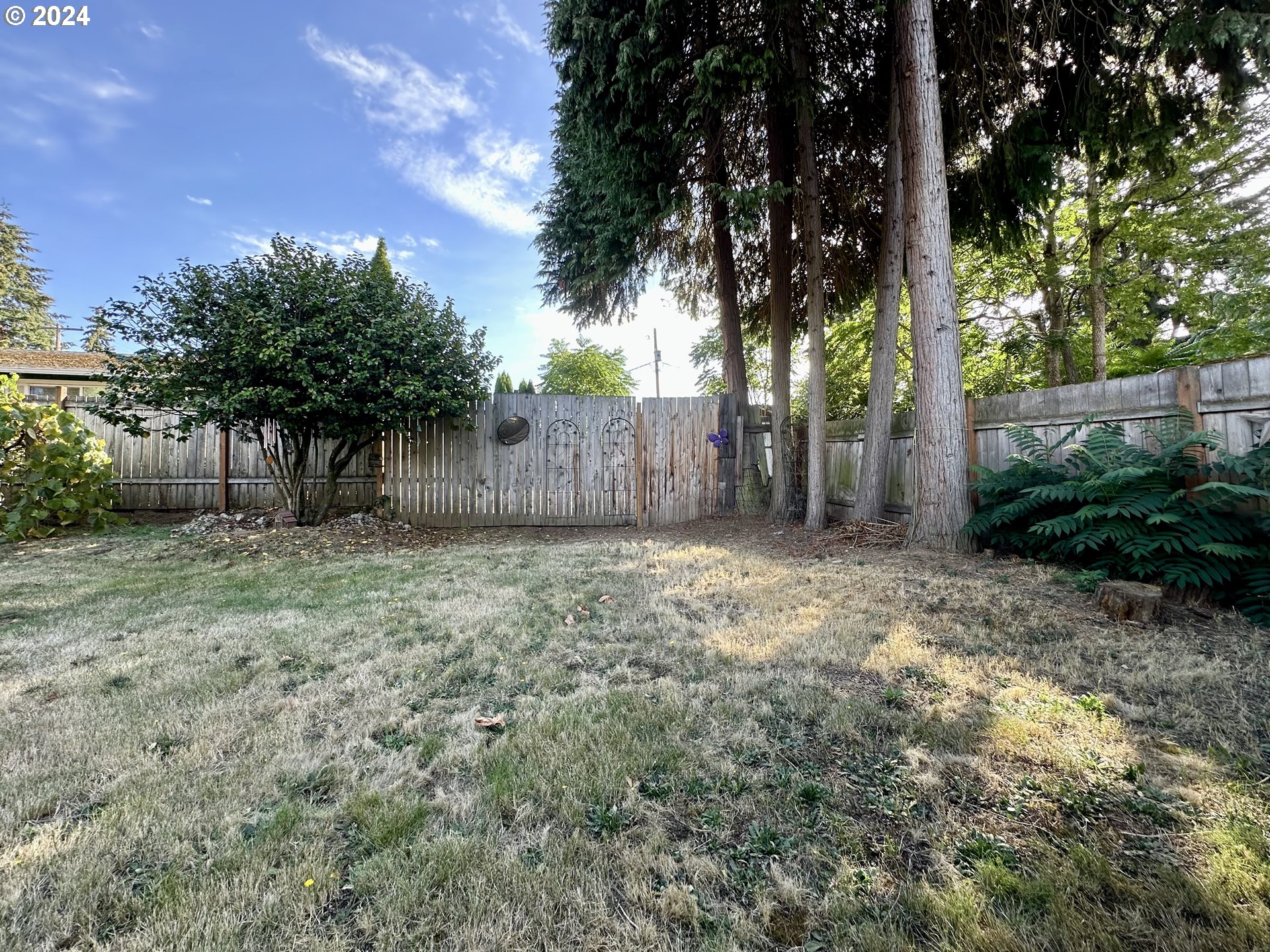 3010 R Street Vancouver, WA 98663 - Photo 41 of 43 a view of a backyard with large trees and wooden fence