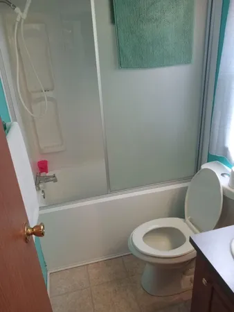 a bathroom with a toilet and a bathtub