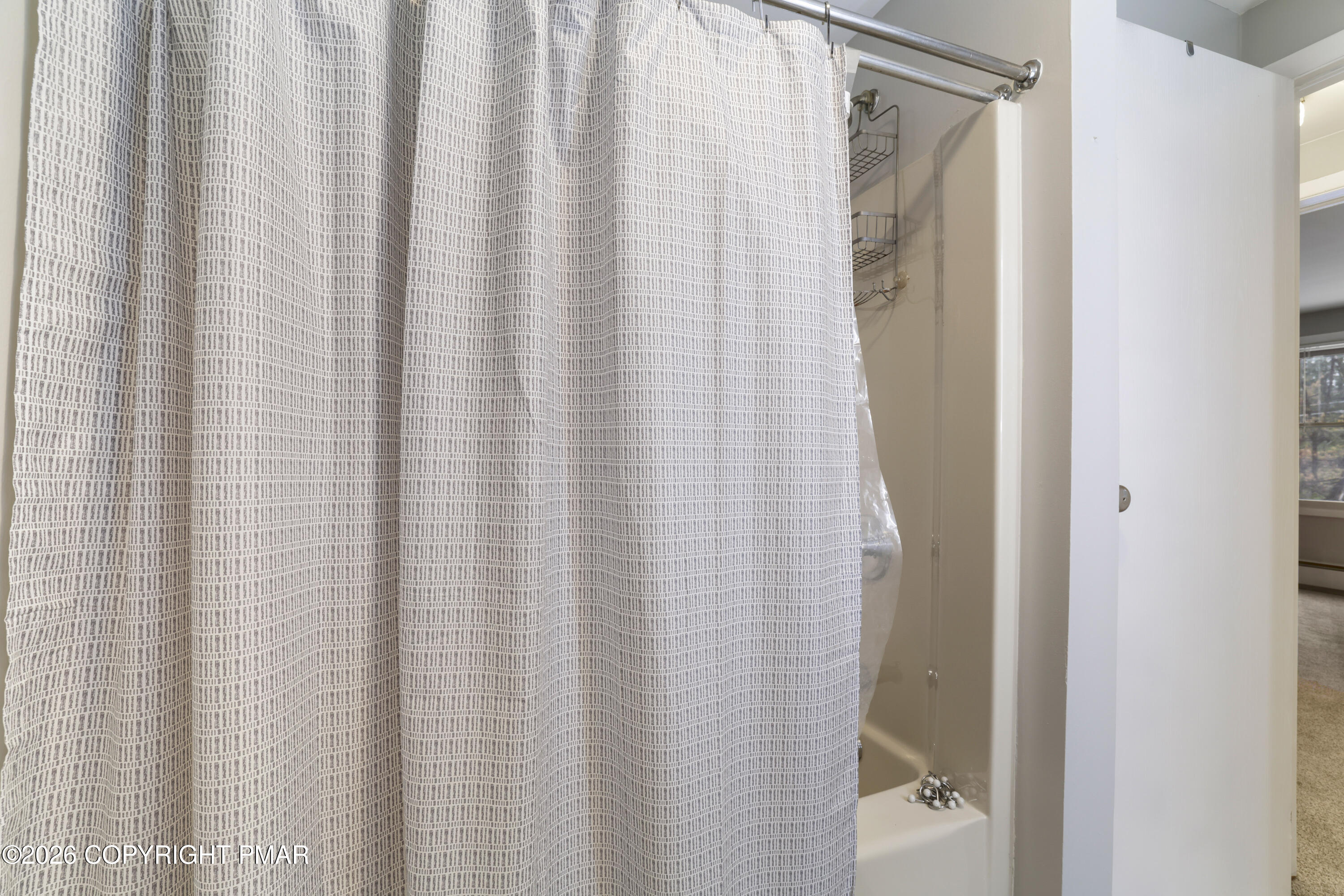 1107 Mink Trail Bushkill, PA 18324 - Photo 30 of 42 a bathroom with a shower and a curtain