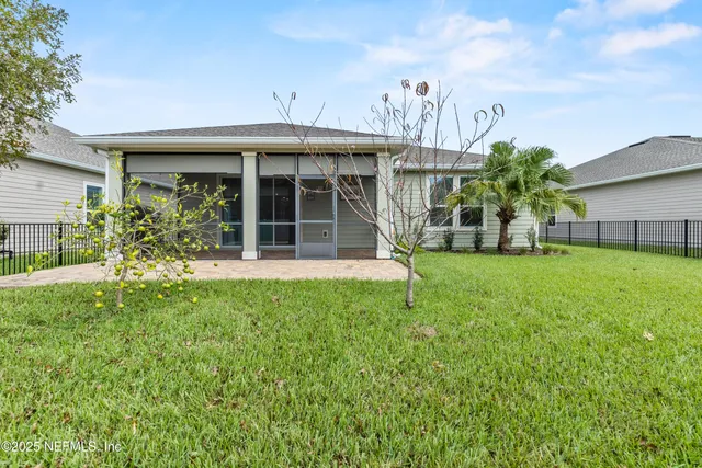 a view of a porch and garden