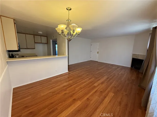 a view of a room with a chandelier