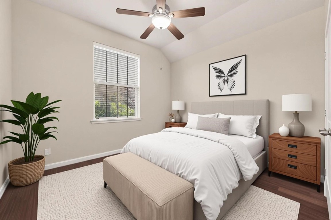 107 Angel Hollow Lane Rosenberg, TX 77469 - Photo 27 of 50 Staged with soft tones, this secondary bedroom is a quiet, light-filled escape that guests (or the lucky resident) will never want to leave. (Virtual staging)