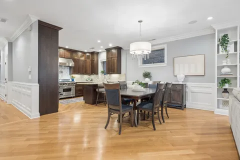 a view of a dining room kitchen and a window
