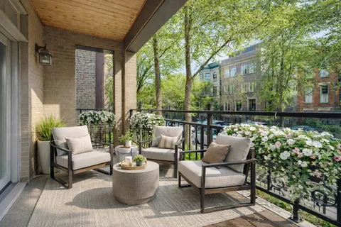 a building outdoor space with patio furniture