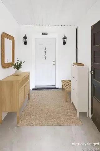 a bathroom with a double vanity sink