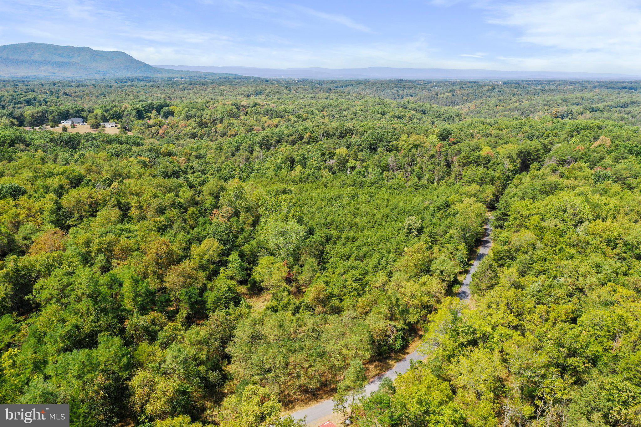 Aerial view with property on left of easement