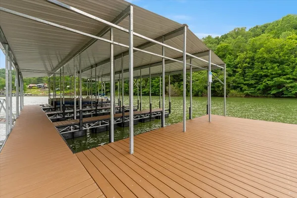 a view of a lake with a mountain in the background