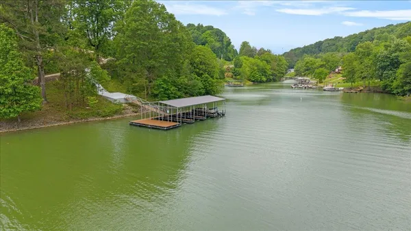 a view of a lake with a mountain