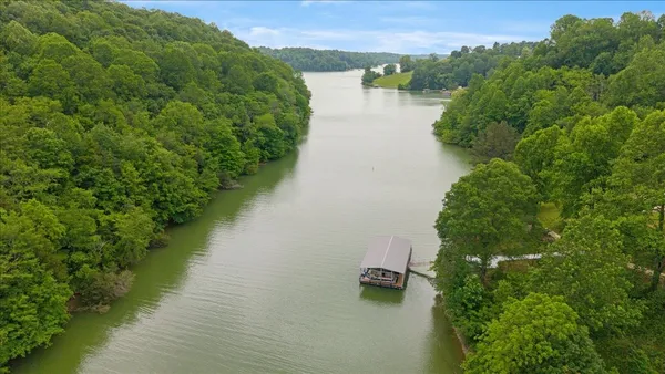 a view of a lake with a city