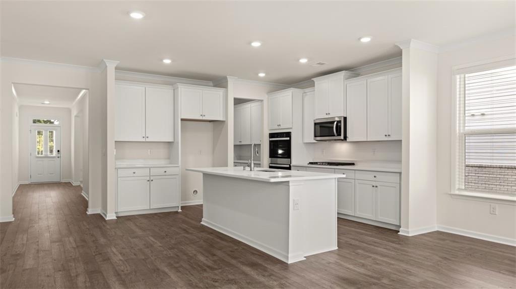 1779 Goodwin Drive Hampton, GA 30228 - Photo 6 of 49 a kitchen with stainless steel appliances white cabinets a sink and wooden floors