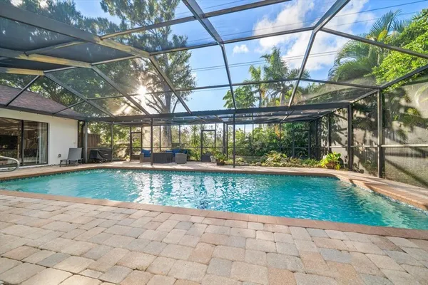 a view of a porch with a backyard