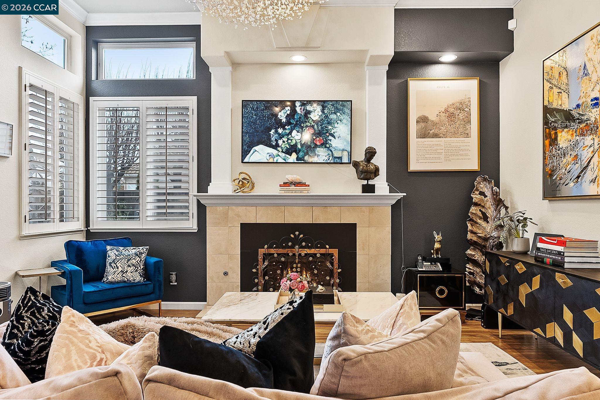 3607 Crystal Tree Court Stockton, CA 95219 - Photo 18 of 44 a living room with furniture a window and a fireplace