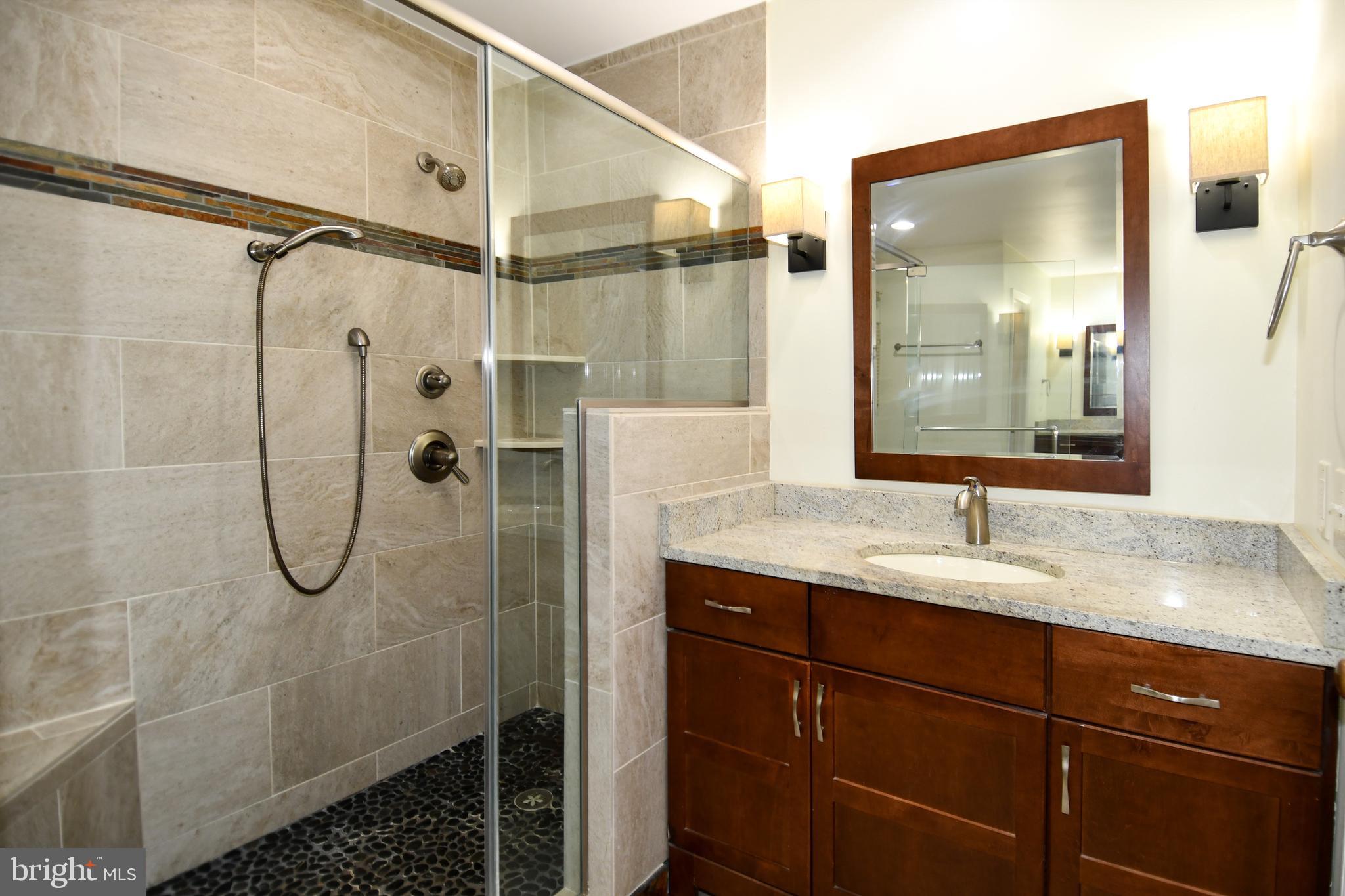 13135 Hutchinson Way Silver Spring, MD 20906 - Photo 40 of 64 a bathroom with a granite countertop shower sink and mirror