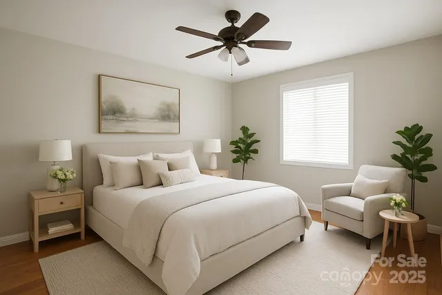 a bedroom with a bed and a couch