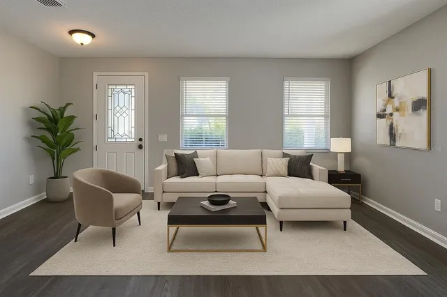 a living room with furniture