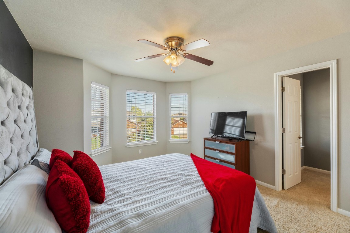 18401 Masi Loop Pflugerville, TX 78660 - Photo 22 of 29 Bedroom with light colored carpet and a ceiling fan