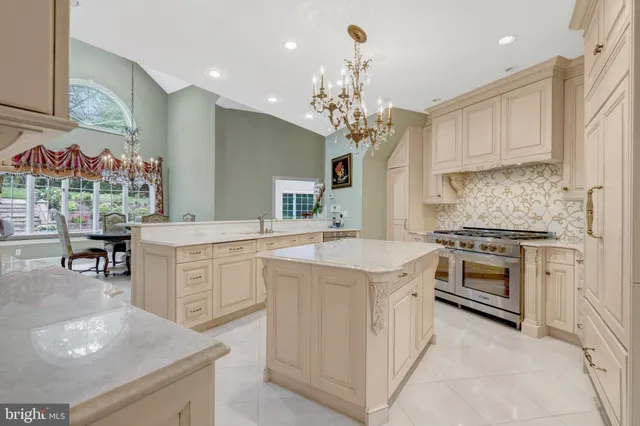 a kitchen with a stove and cabinets