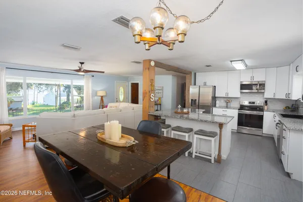 a large kitchen with cabinets