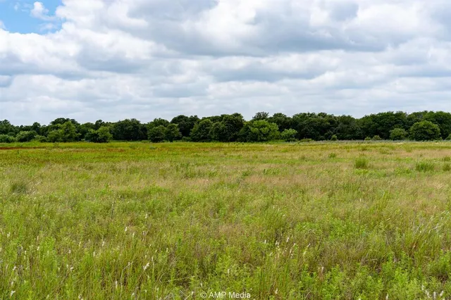 an aerial view of a house with a garden