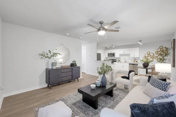 a living room with furniture