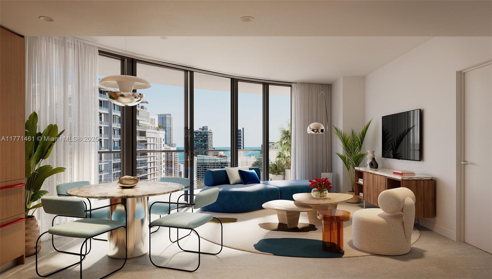 690 Southwest 1st Avenue, Unit 3906 Miami, FL 33130 - Photo 2 of 23 a living room with furniture a flat screen tv and a large window