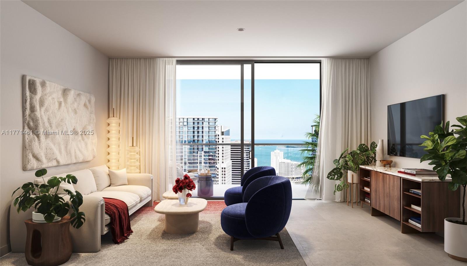 690 Southwest 1st Avenue, Unit 3906 Miami, FL 33130 - Photo 4 of 23 a living room with furniture and a potted plant