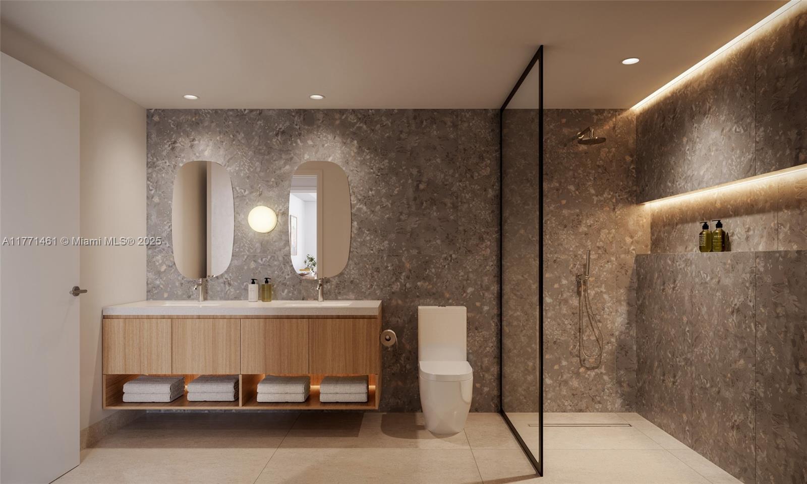 690 Southwest 1st Avenue, Unit 3906 Miami, FL 33130 - Photo 6 of 23 a bathroom with a sink a mirror and a shower