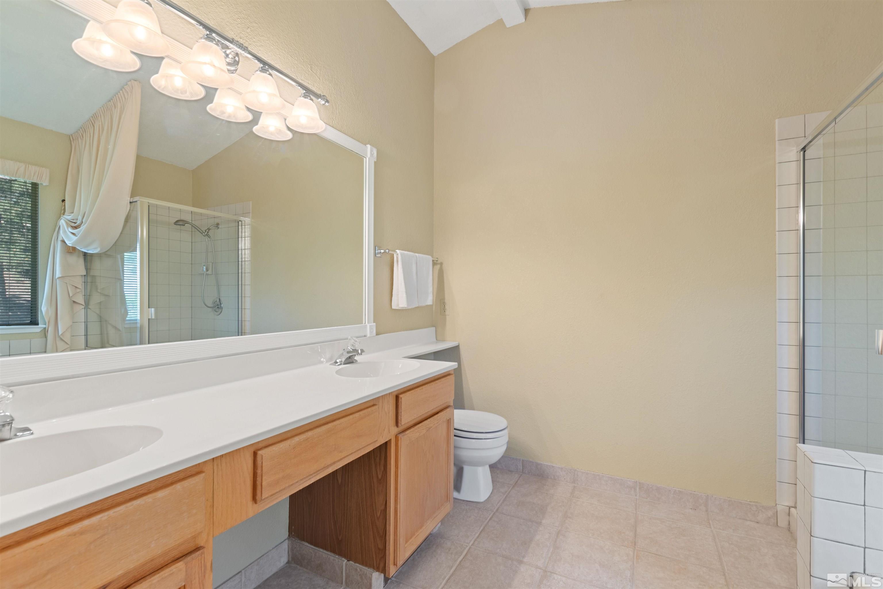 575 Cliff View Drive Reno, NV 89523 - Photo 26 of 33 a bathroom with a sink a toilet and a large mirror