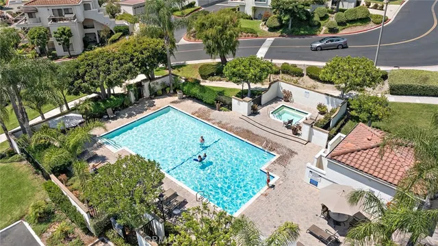 an aerial view of a house with garden