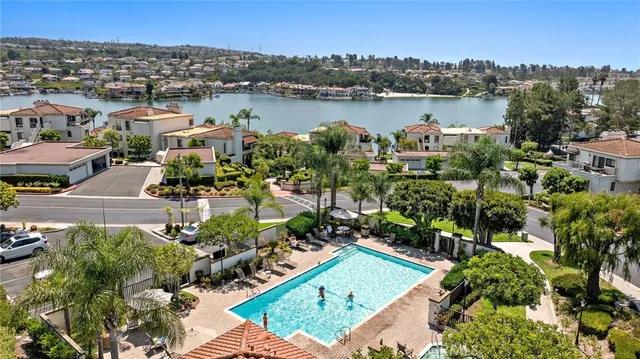 a view of a lake with a city