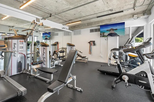 a view of a room with gym equipment