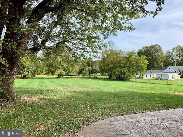 a view of a grassy field with trees