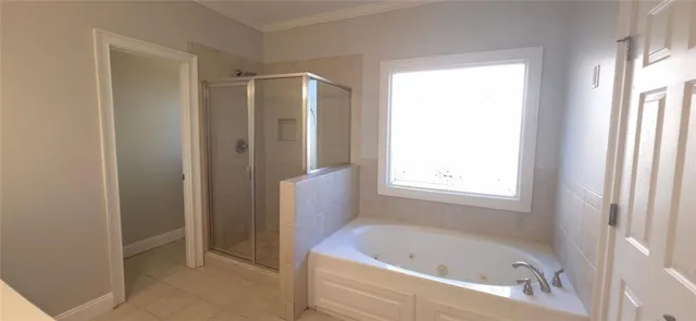 a bathroom with a bathtub and a shower