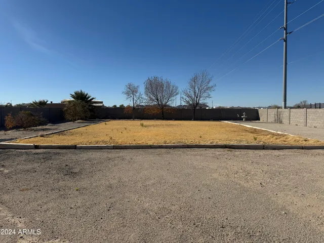 a view of a dry yard with a road