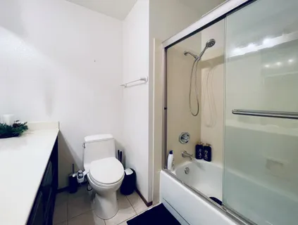 a bathroom with a toilet and a bathtub
