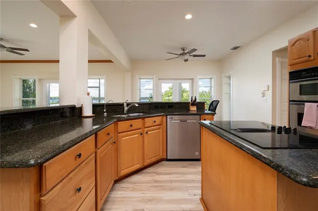 a view of a golf course with a garden