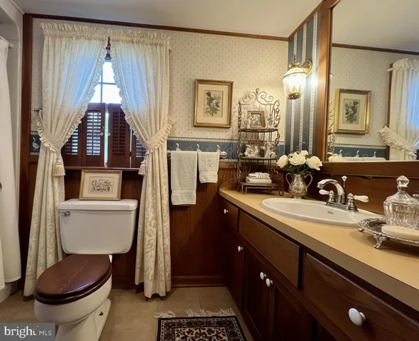 a bathroom with a toilet a sink and mirror