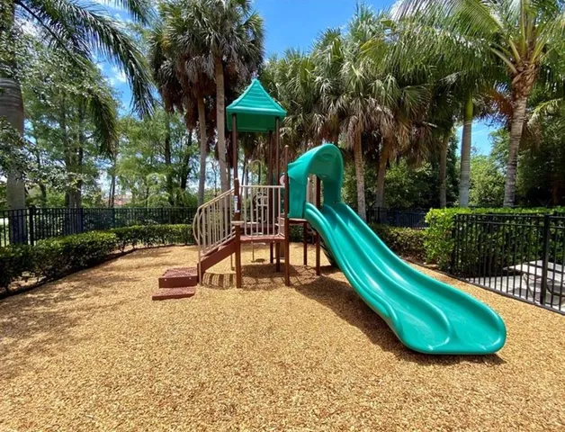 a view of a park with slide