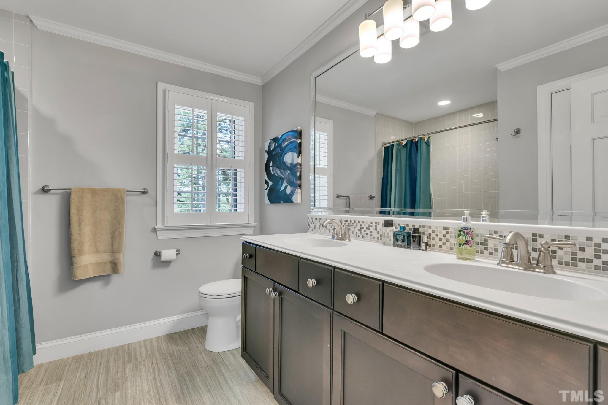 1617 Hunting Ridge Road Raleigh, NC 27615 - Photo 21 of 31 a bathroom with a sink a large mirror and a toilet