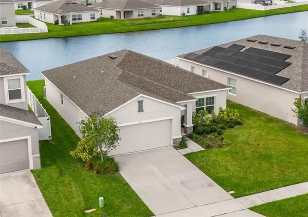 a aerial view of a house with garden