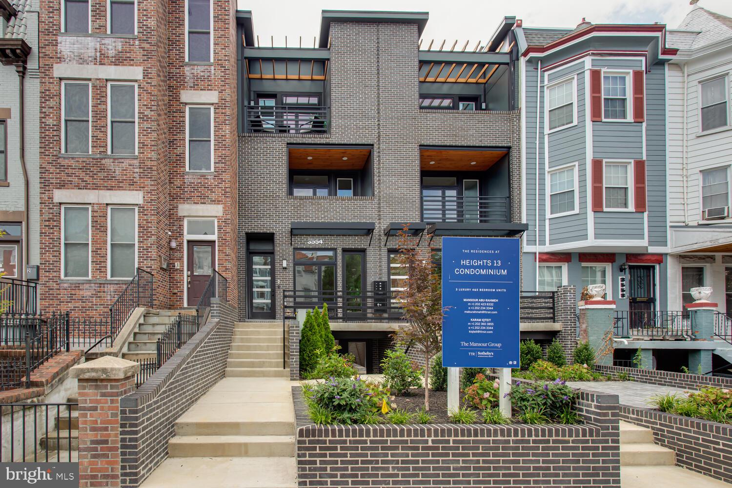 a front view of a multi story building