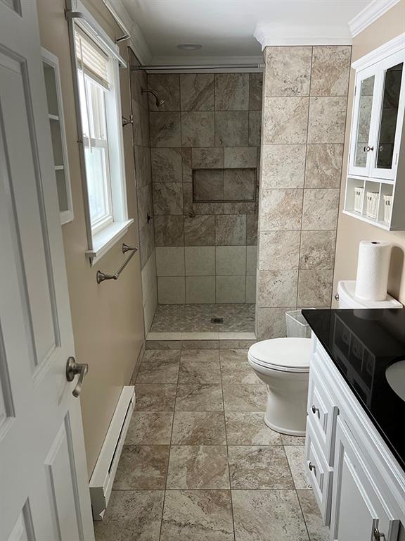 175 Jody Drive Penn Run, PA 15765 - Photo 14 of 27 a bathroom with a granite countertop white toilet a sink a shower and a window