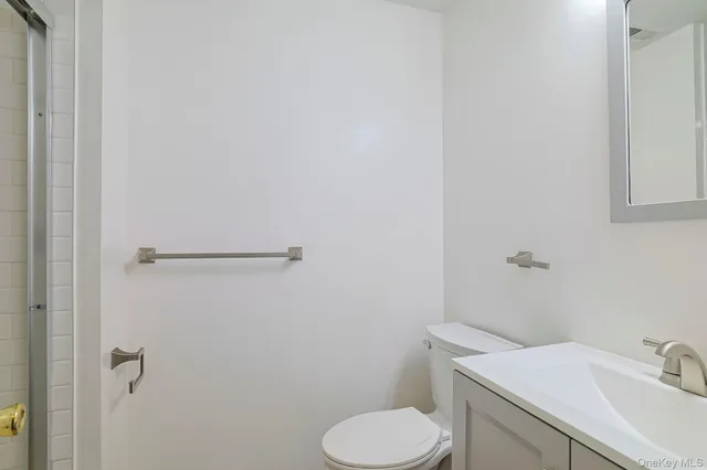 a bathroom with a sink toilet and mirror