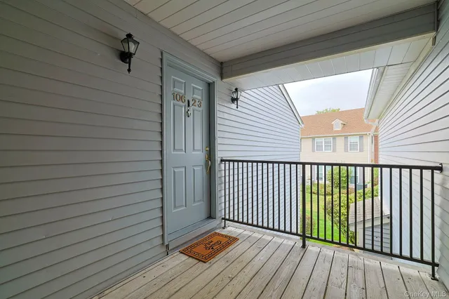 a view of wooden balcony
