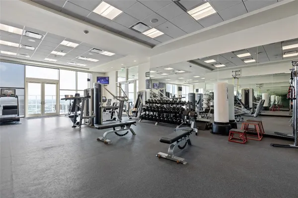 a view of a room with gym equipment