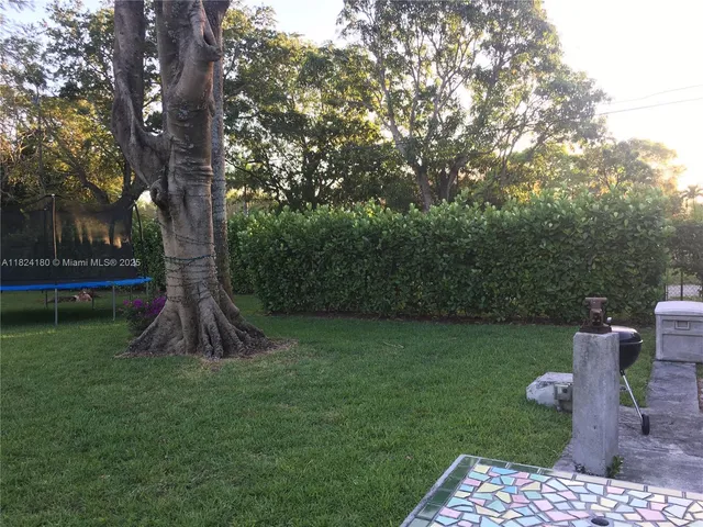 a view of a garden with a slide