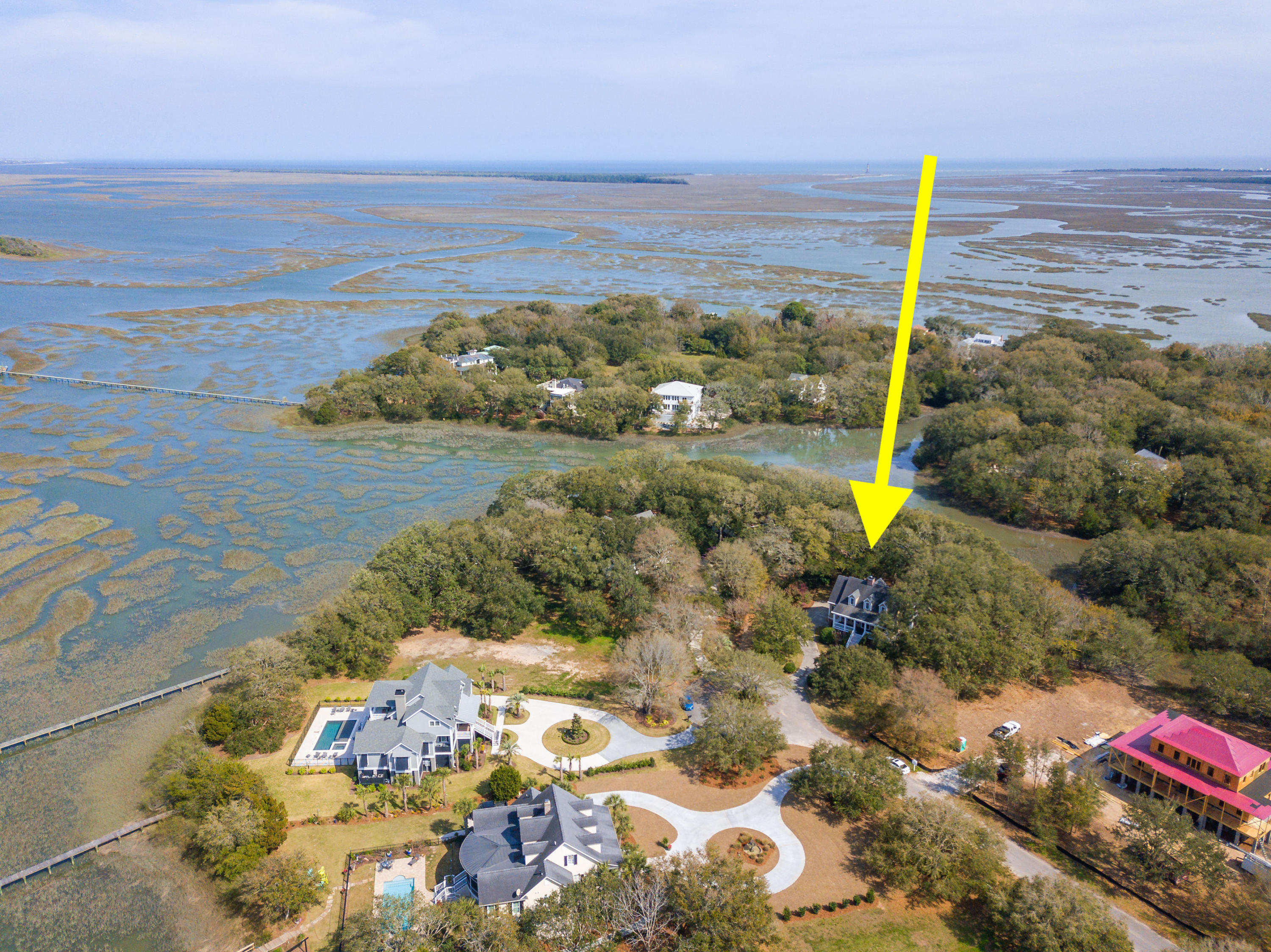 1666 Back Creek Road Charleston, SC 29412 - Photo 2 of 41 aeriel house front copy with arrow
